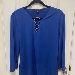 INC International Concepts Royal Blue Long Sleeve Top with Ring Accents